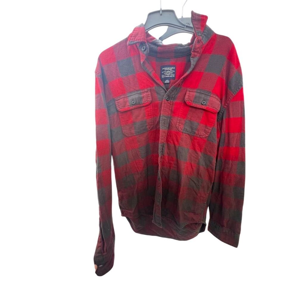 American Eagle Men's L Plaid Flannel Shirt Jacket Red Long Sleeve